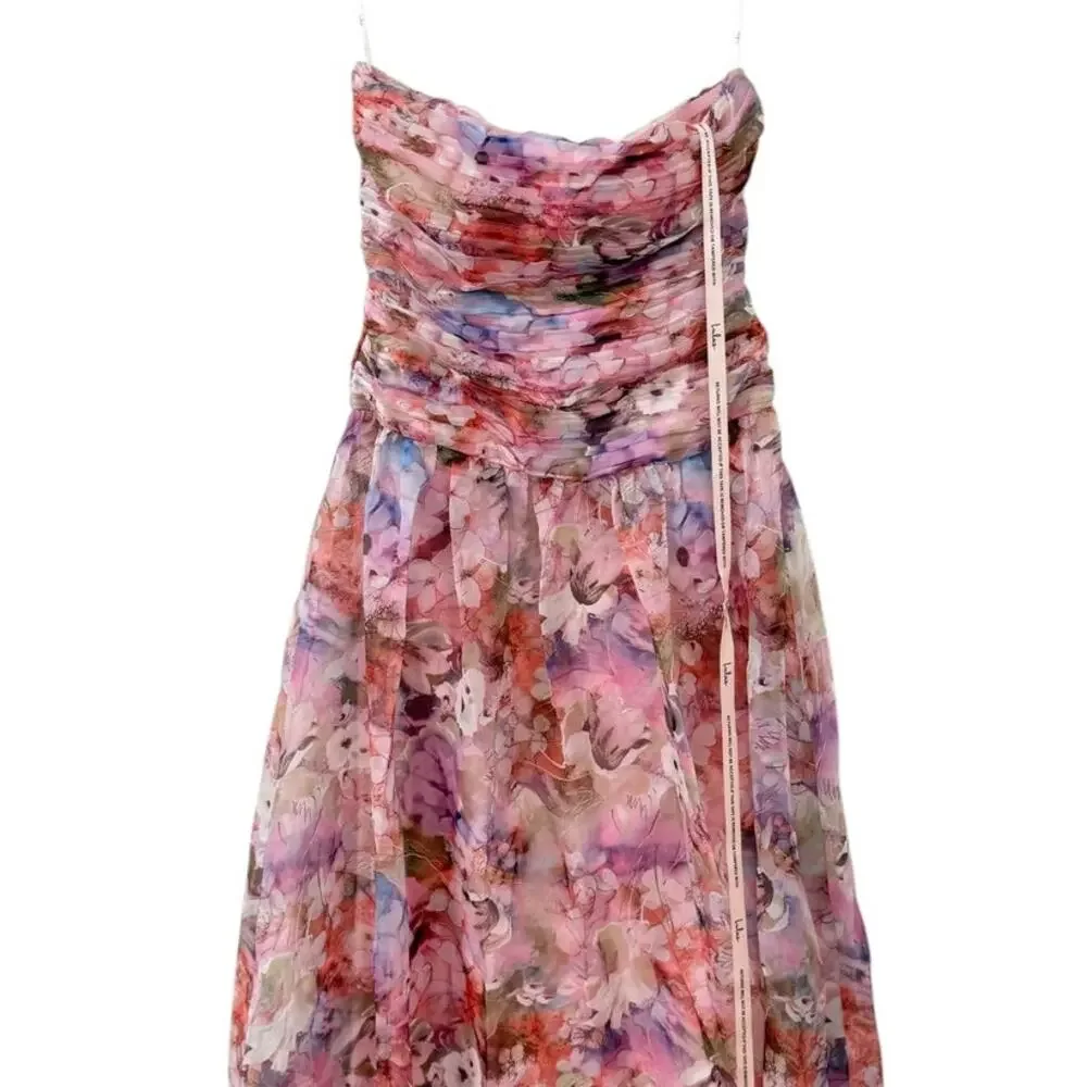 Lulus Kasandra Pink Multi Floral Organza Drop Waist Maxi Dress size M NWT - Picture 5 of 6